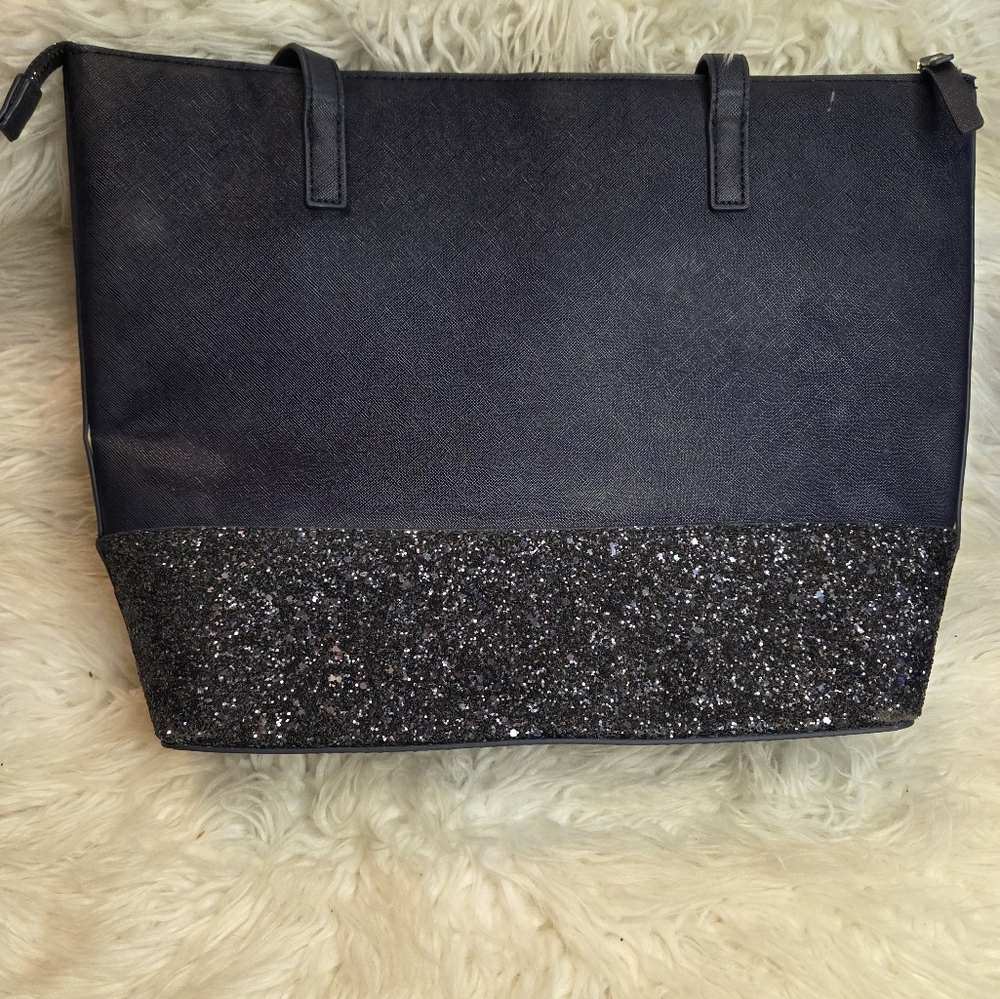 Kate Spade Navy Glitter Leather Large Tote Bag - Picture 4 of 16